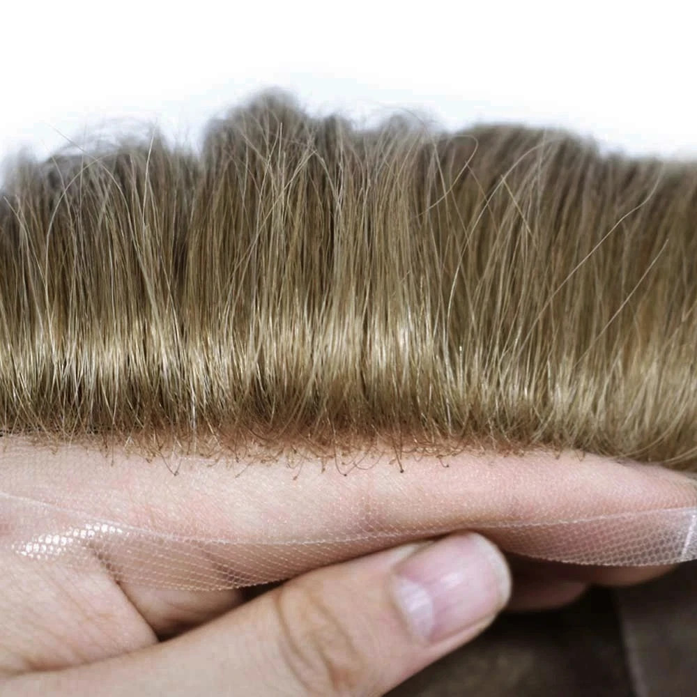 Mens Toupee French Lace Front Hairpiece Poly Skin PU Hair System Replacement US
