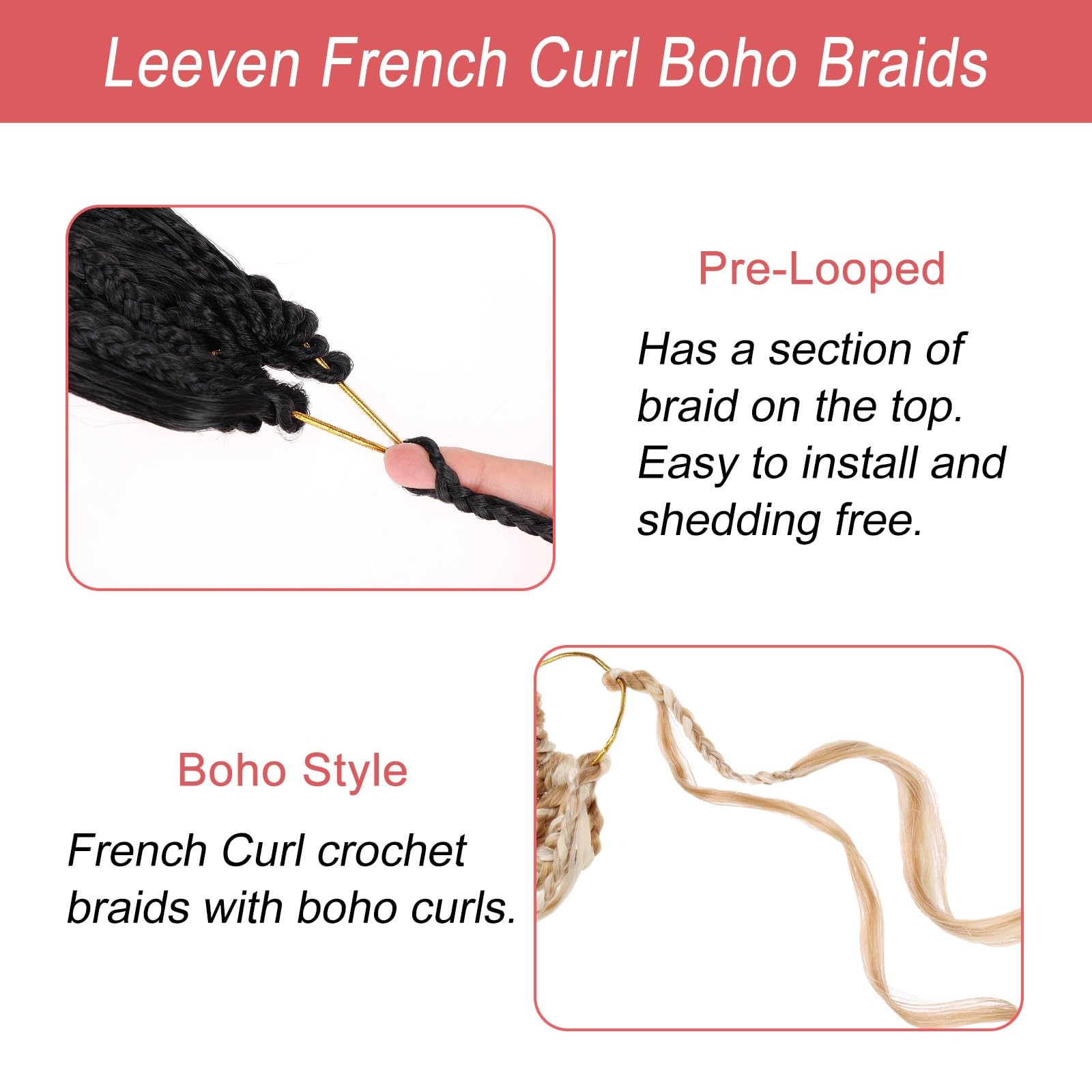 Boho French Curl Crochet Braids 14 Inch 8 Packs Black Pre Looped Curly Croche…