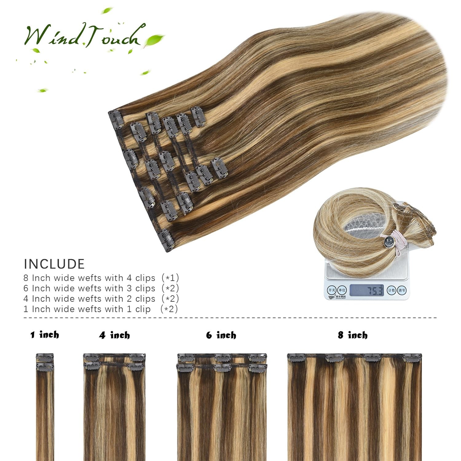 Clip in Hair Extensions Real Human Hair Clip-on Remy Hair Thick Balayage Colors