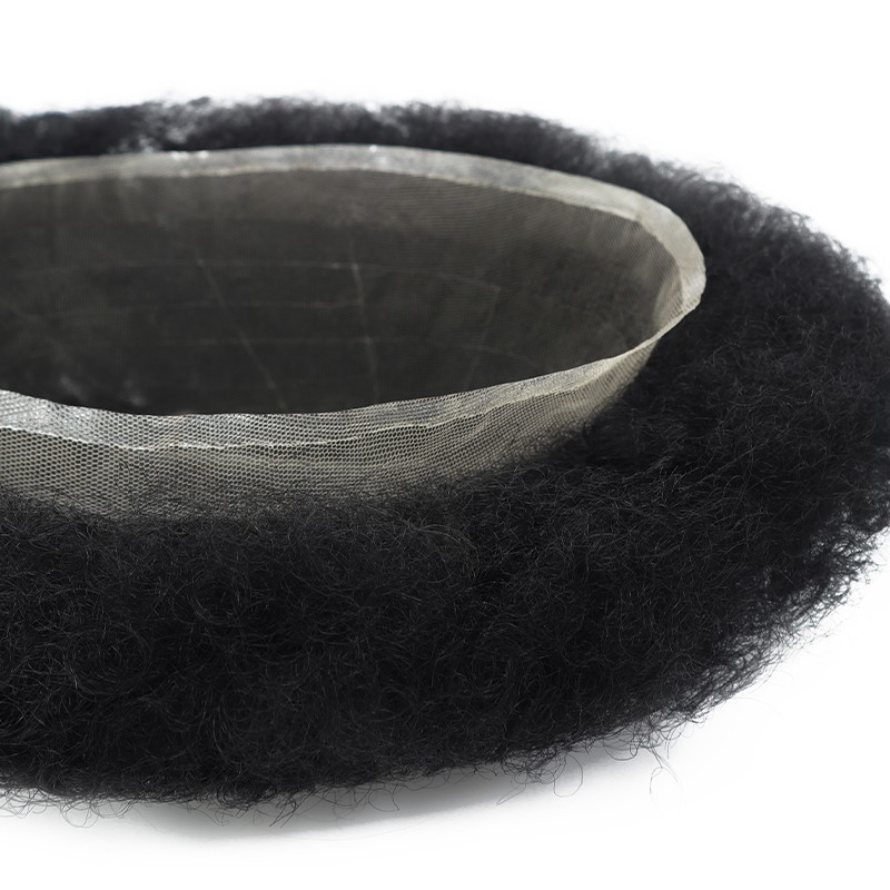 Men Human Hair Units for Black Men Full PU Thin Skin Afro Curly Toupee Hairpiece
