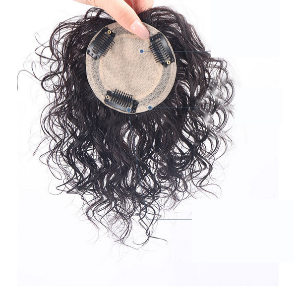 Silk Base Curly Wavy Clip In Human Hair Toppers -Loss Thin Hair Top Replacement