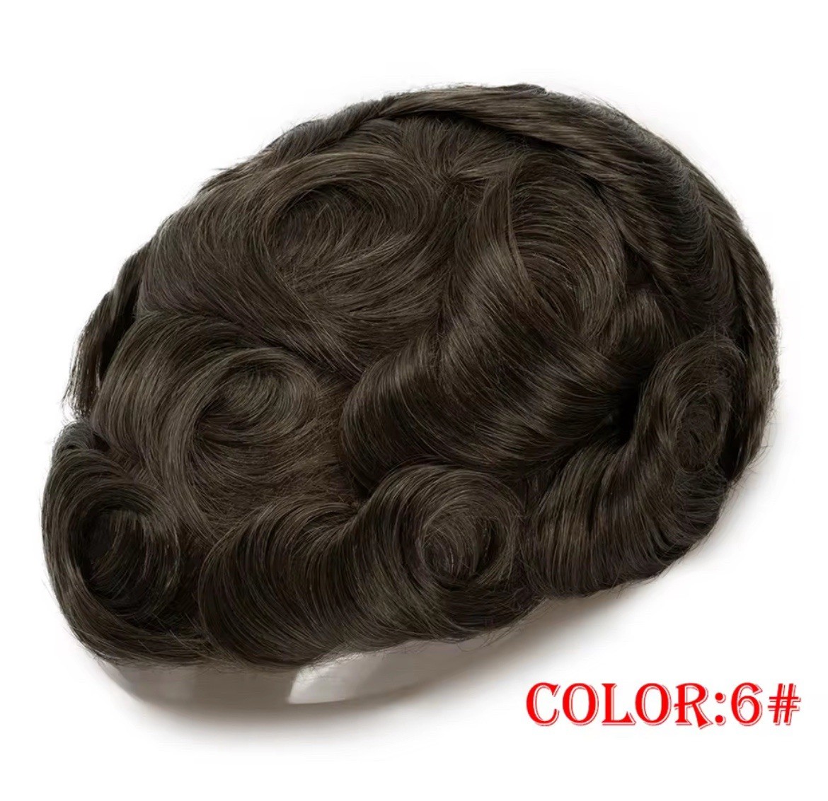 Men’s Human Hair Toupee Hairpiece Lace Base Adhesive Tape-In Wavy 5x7in