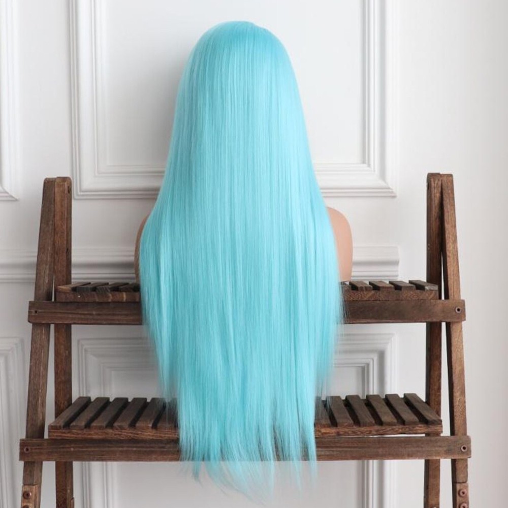 Light Blue Hair Lace Front Wigs 13×4 Straight Women Party Heat Resistant Fiber