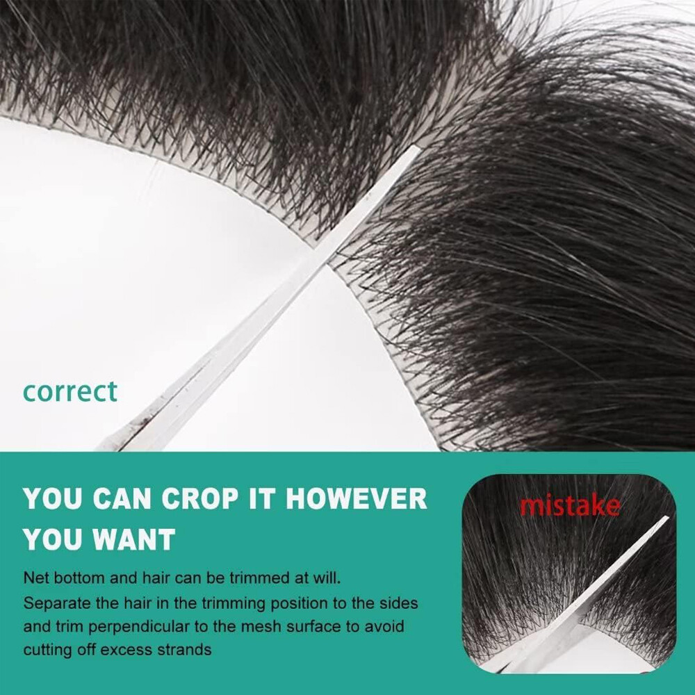 Toupee Men Hair System Full Poly Skin PU Human Hair Replacement Hairpiece Wig US