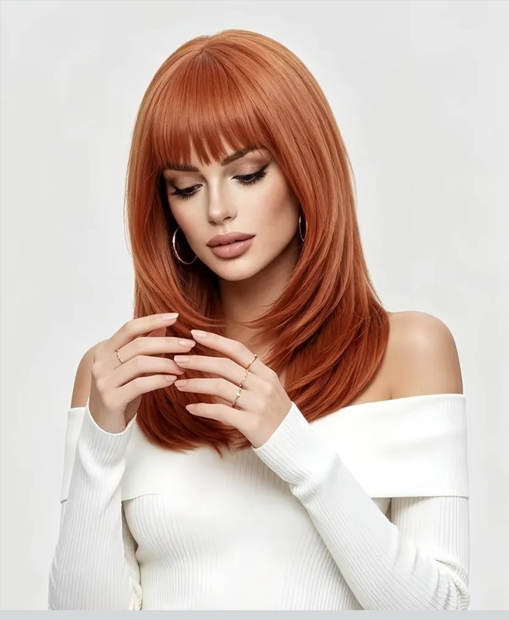 Long Wavy Curly Red Wine Dark Auburn Wig Heat Resistant Human Hair blend