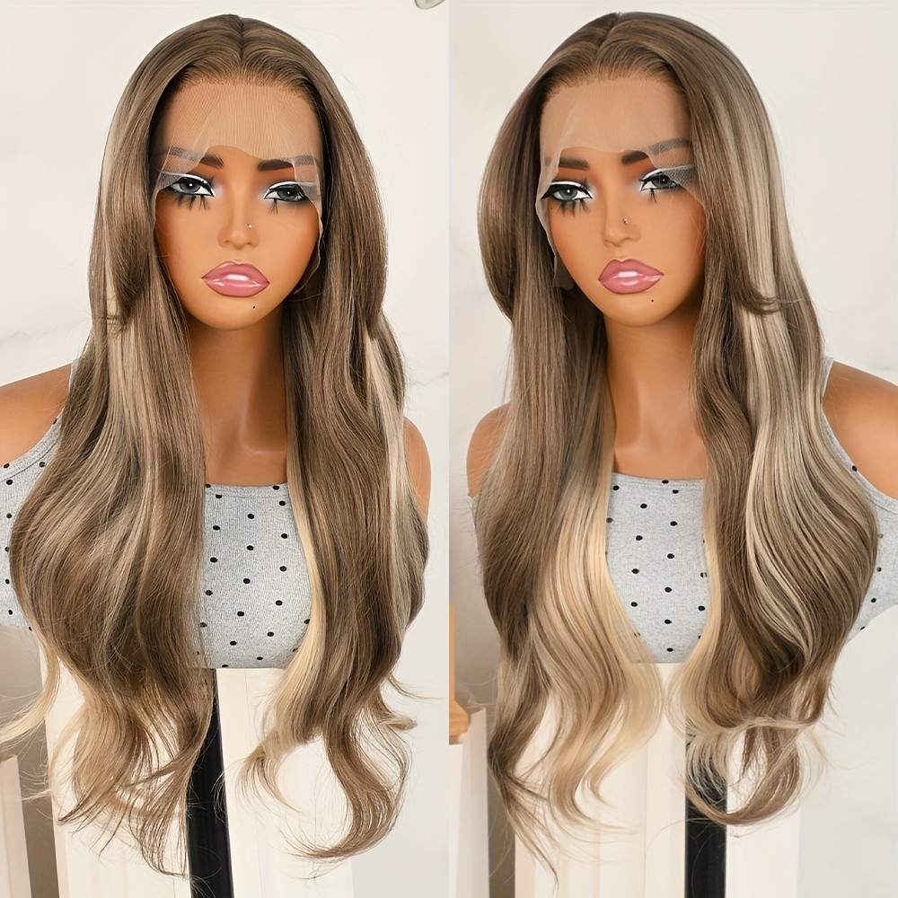 Ombre Brown Blonde Hair Synthetic Lace Front Wigs 13×4 Glueless Replacement Wigs