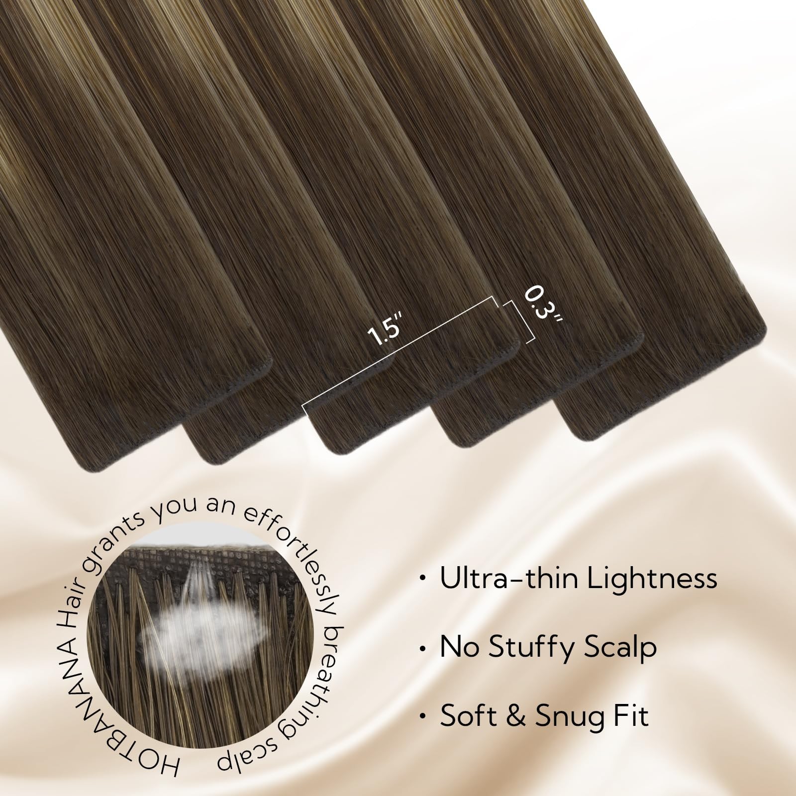Hotbanana Invisi Edge Tape In Hair Extensions Human Hair 16Inch 50G 20Pcs