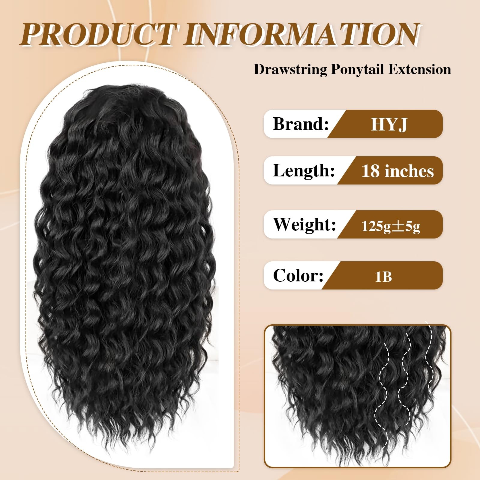 Drawstring Ponytail Extension 18inch 125g Natural Black – Easy to Wear