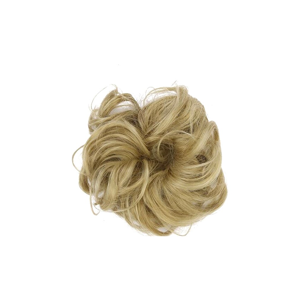 Wavy Hair Bun Extension in Golden Color Easy to Wear Synthetic Elastic Hairpiece