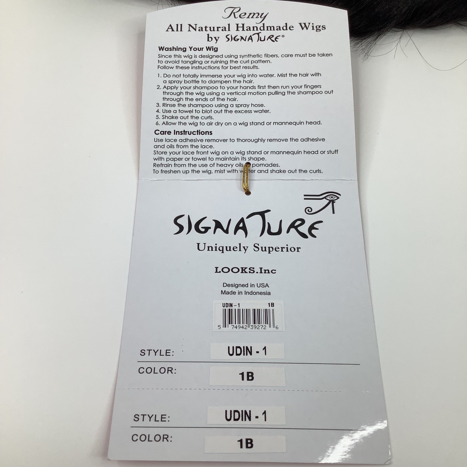 SIGNATURE UDIN-1 Wig Synthetic Straight 1B Color All Natural Handmade