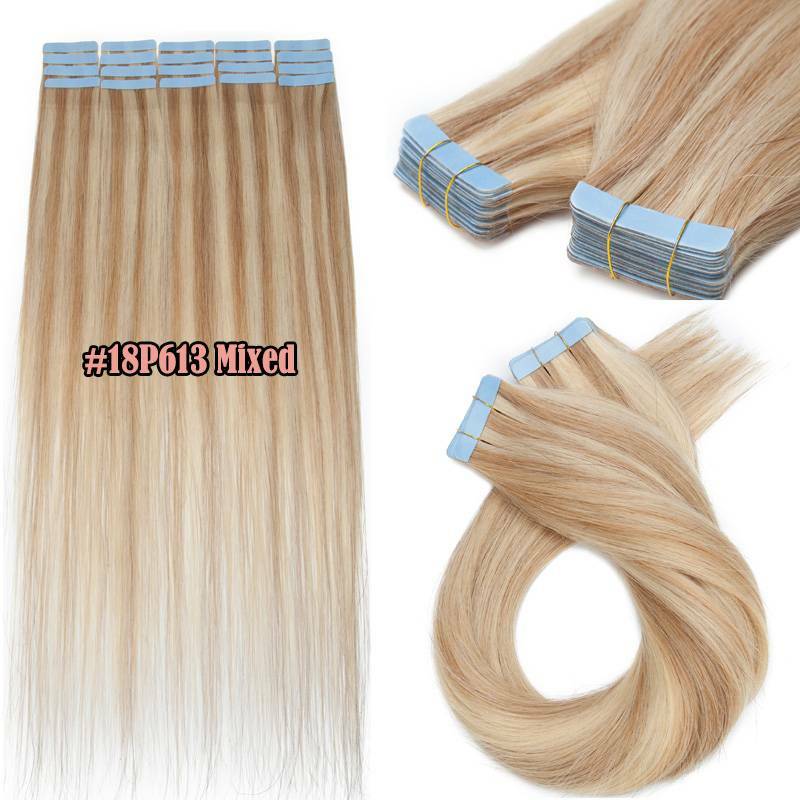 200g Thick Skin Weft Tape In 100% Human Hair Extensions Full Head 12″-24″ Long