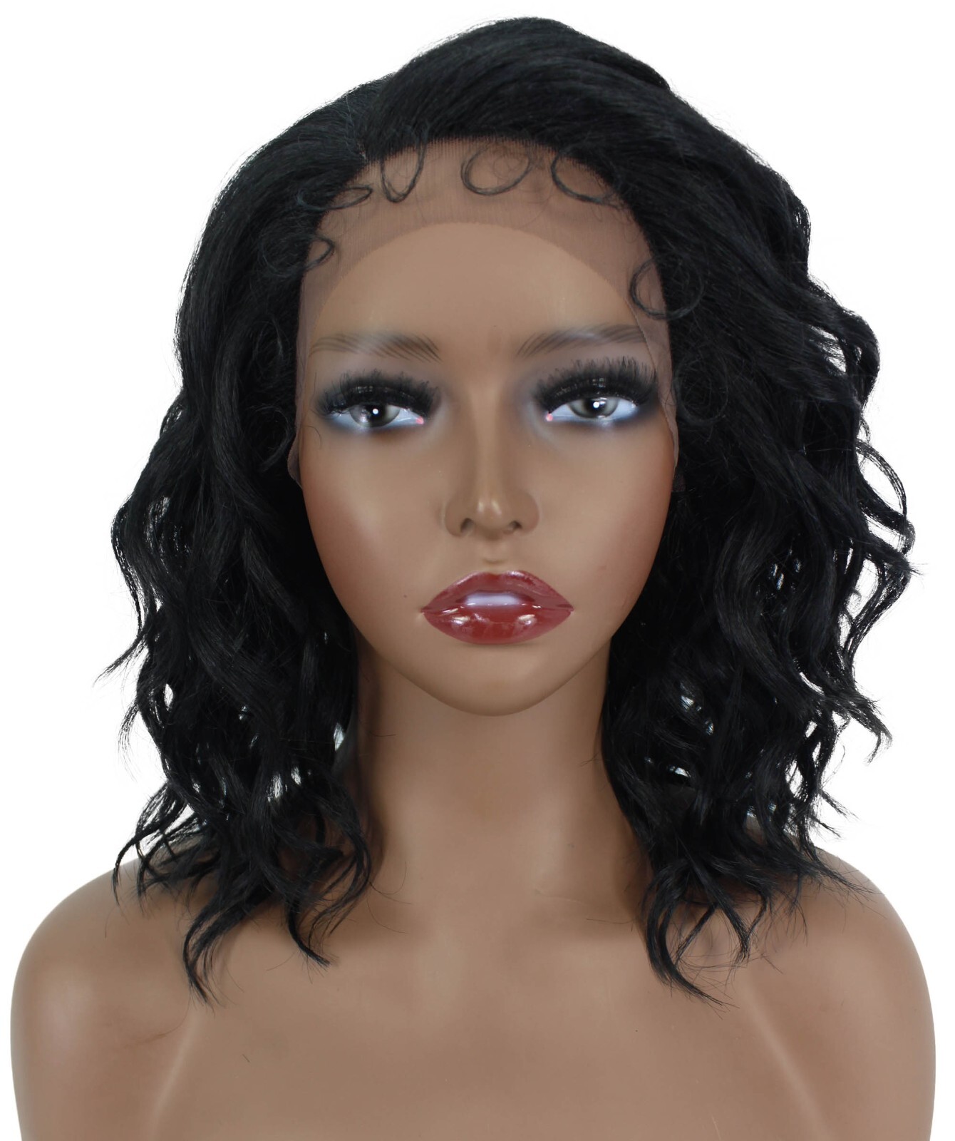 LUXLUXE Khadija 14″ Layered Wavy 3.25″ L Side Parting HD Lace Front Wig,BL-0168