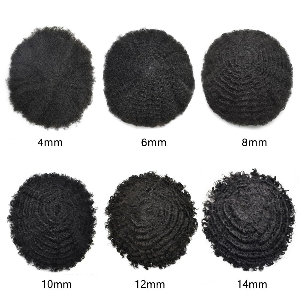 Afro Curl Mens Toupee Hairpiece Curly Human Hair System Monofilament Wig for Men