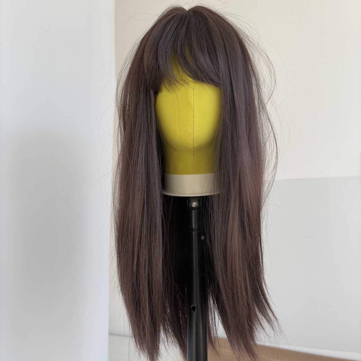 Long Straight Dark brown Women Heat Resistant Hair Soft Cosplay Wigs With Bangs