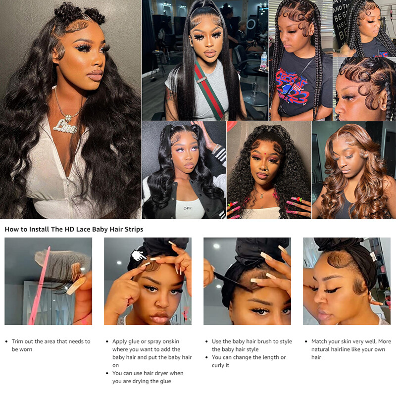 Swiss Lace Edges Baby Hair Stripes Pieces 100% Virgin Human Hair Extensions 2PCS