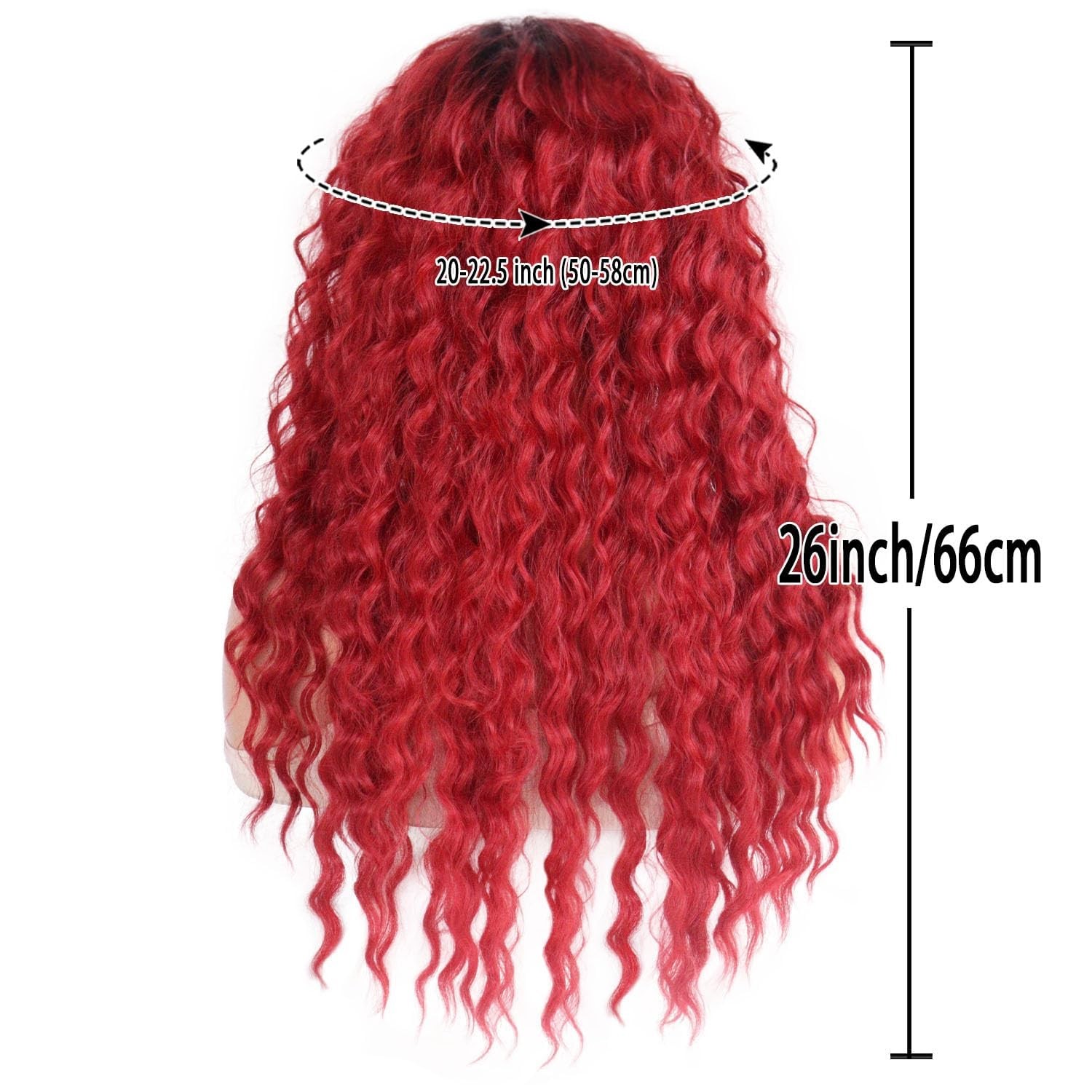 26″ Long Red Wig Curly 80s Women Bouncy Layered Ombre Black Roots Synthetic