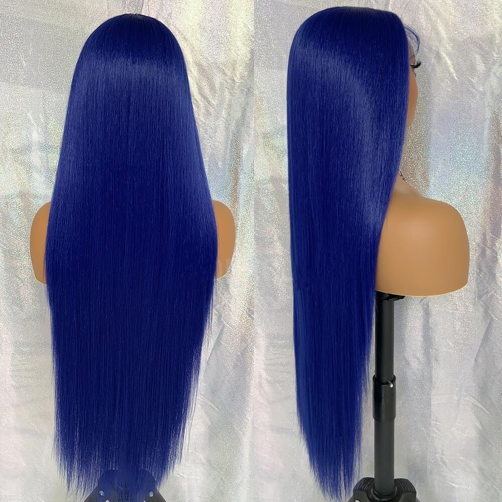 Long Straight Lace Front Wigs Blue Hair Synthetic Fiber Wig Party Heat Safe Soft