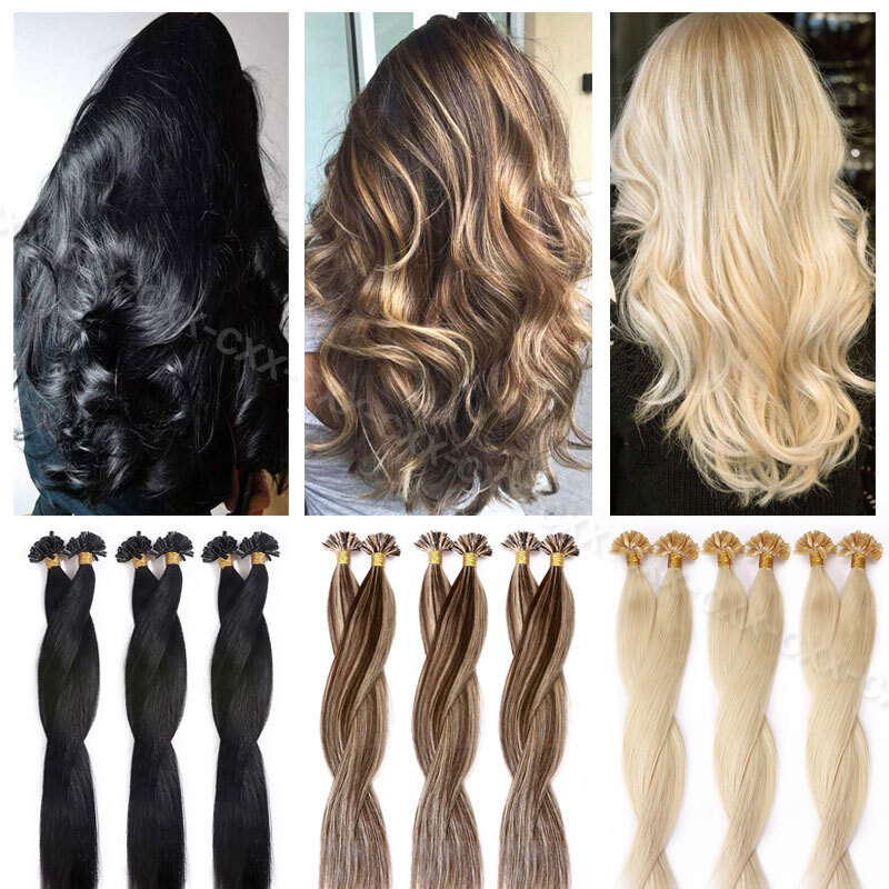 Thick Russian Flat Pre Bonded Real Remy Human Hair Extensions Nail U Tip Keratin