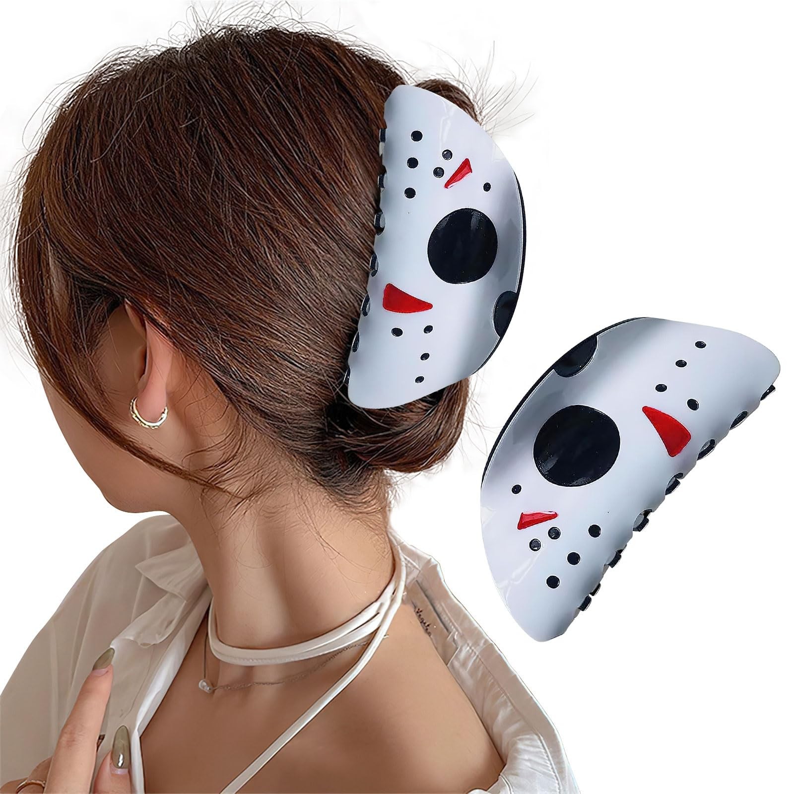 AUOCATTAIL Ghost Face Halloween Hair Claw Clips Skull Spooky 4.33, Red