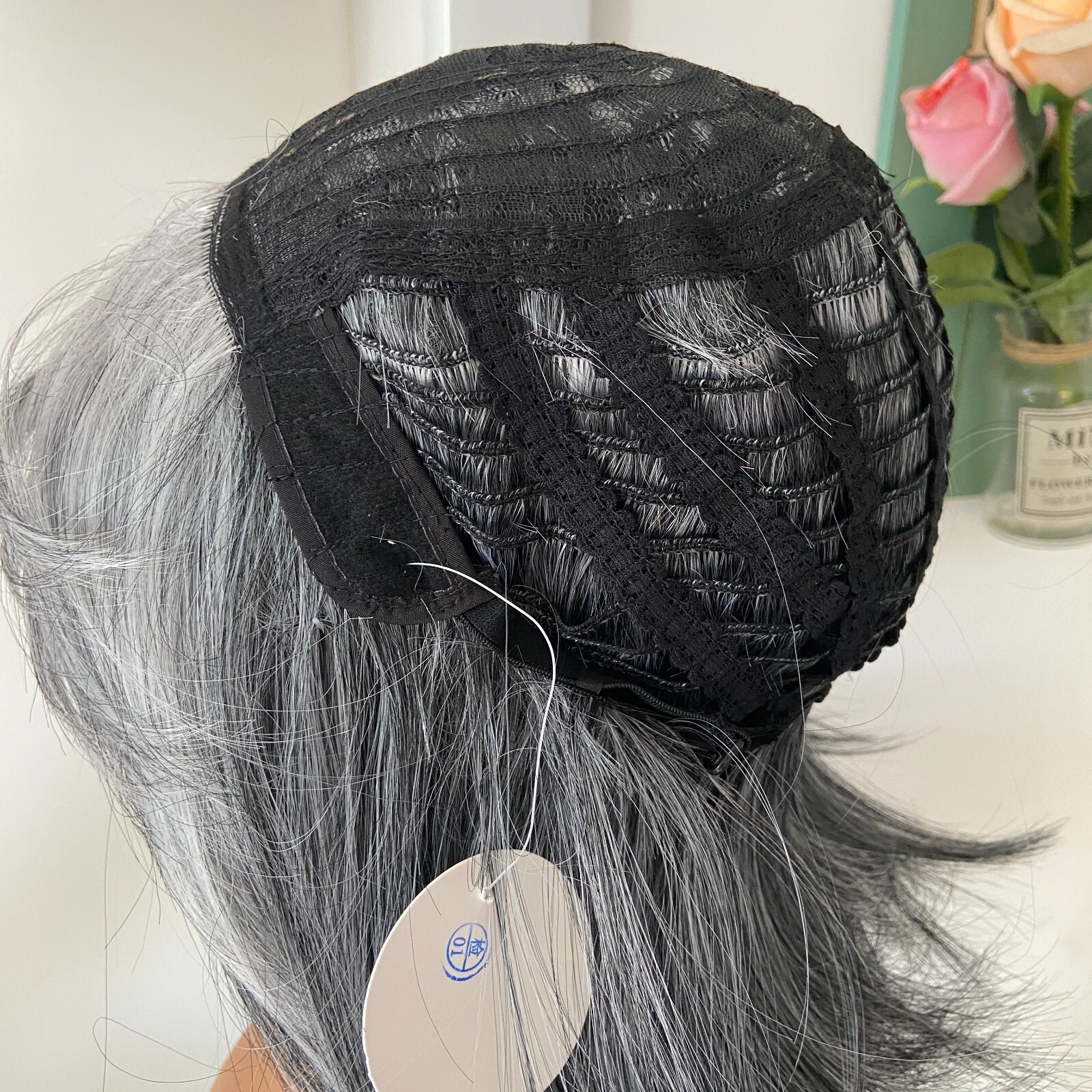 Salt And Pepper Gray Mix Synthetic Hair Wigs With Bangs Women Soft Natural Daily