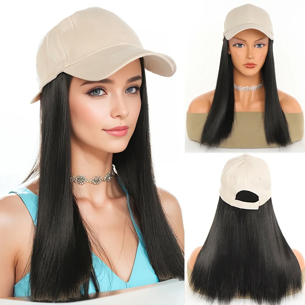 12inch Women Long Straight Wig Baseball Hat With Synthetic Hair Baseball Cap Wig