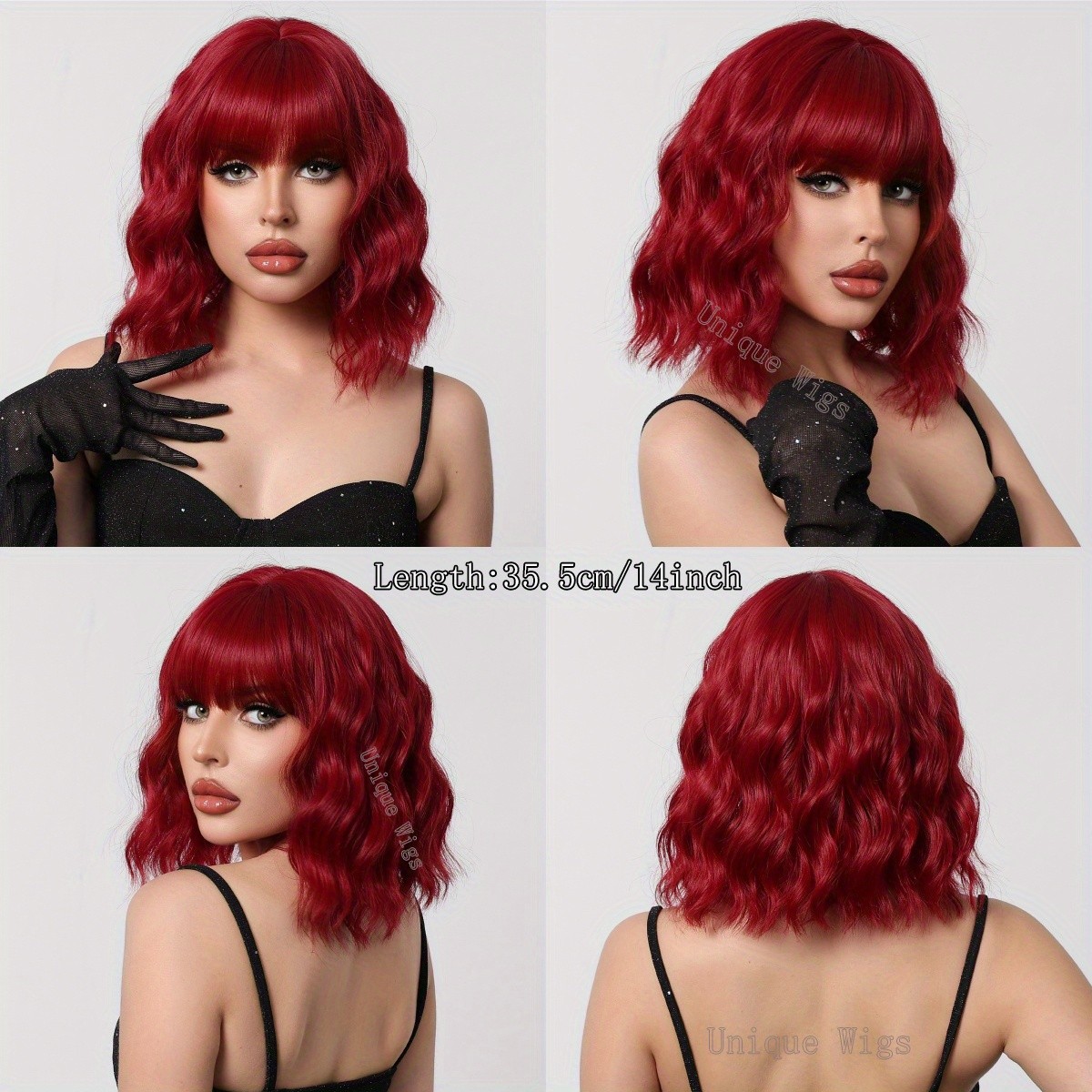 14in Colorful Short Wavy Bob Wig Bangs Synthetic Hair Wig Cosplay Party Fashion
