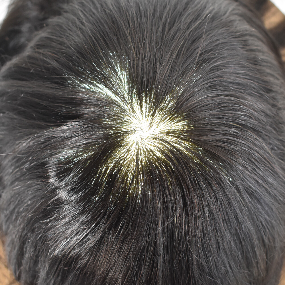 Mens Toupee Human Hair Replacement System Injection Poly Skin Hairpiece Wigs US