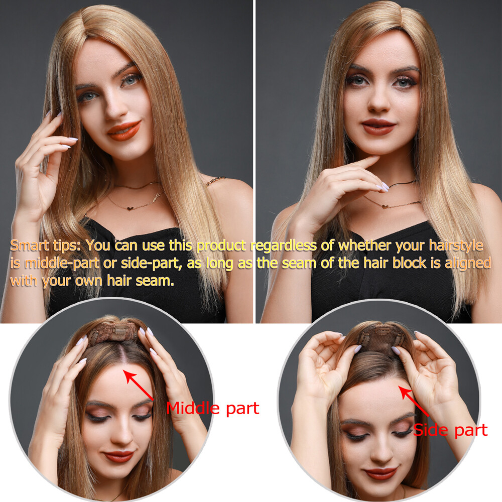 US Clip in Hairpiece 100% Real Remy Human Hair Topper Toupee Top Silk MONO Women