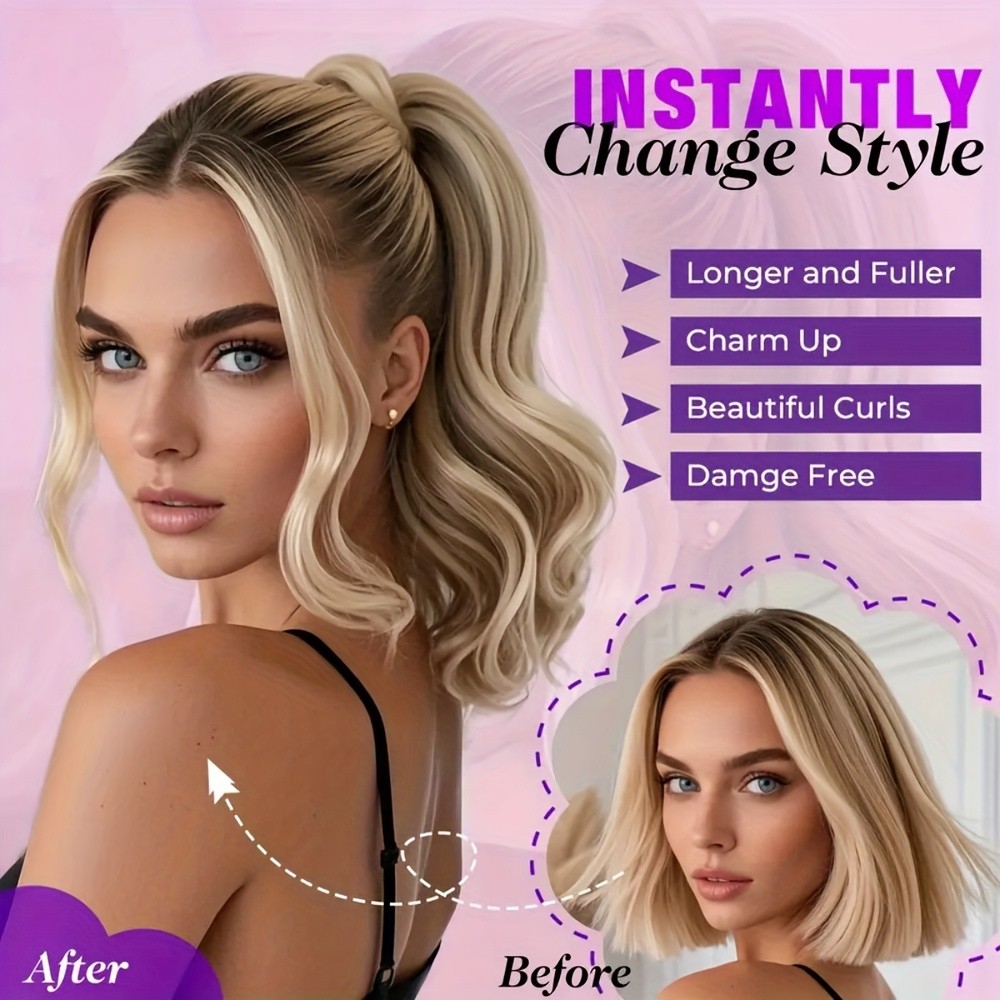 Women’s Curly Wavy Ponytail Extensions Curly Straight Synthetic Hair gold