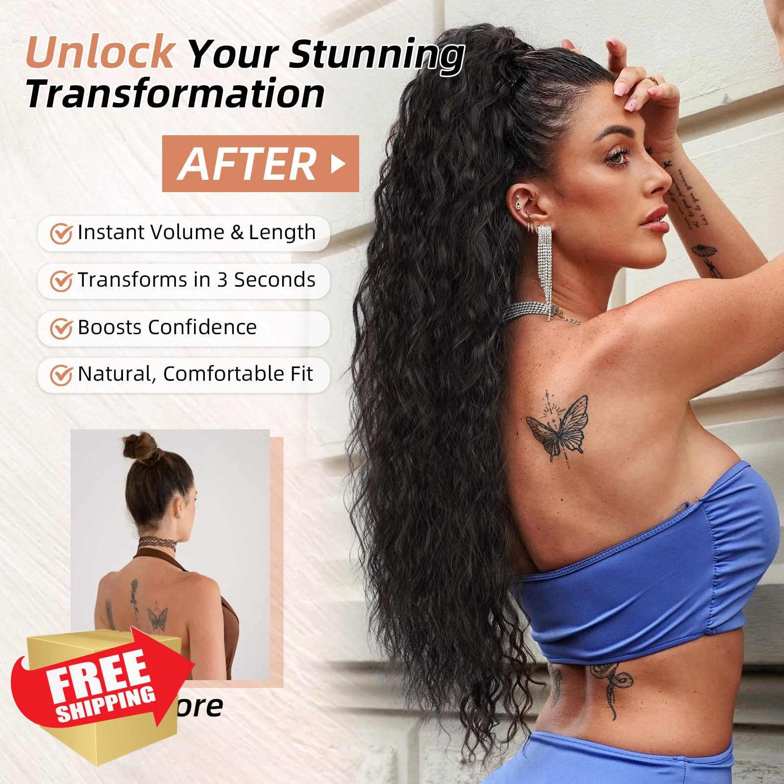 Lommel 30 Inch Wavy Ponytail Extension Natural Black
