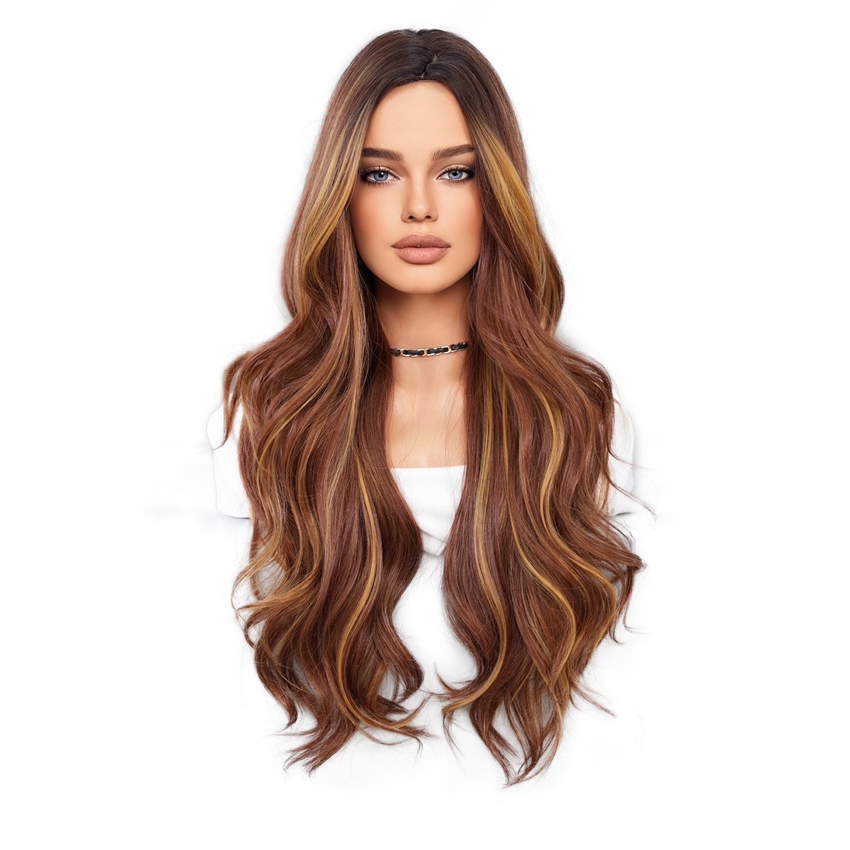Multi Color Optional Middle Part Highlight Long Curly Wig Body Wave Synthetic