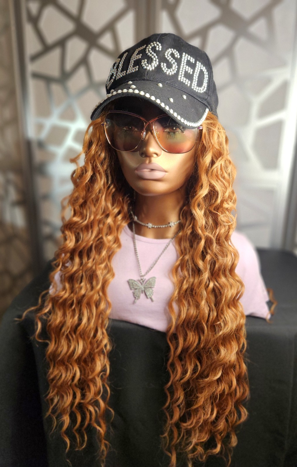 Strawberry Blonde Auburn Wig Curly Wig Lace Front Human Hair Blend Extra Long