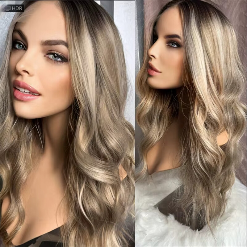 Golden Blonde with Honey Ash Blond Highlights Remy Human Hair Lace Front Wigs