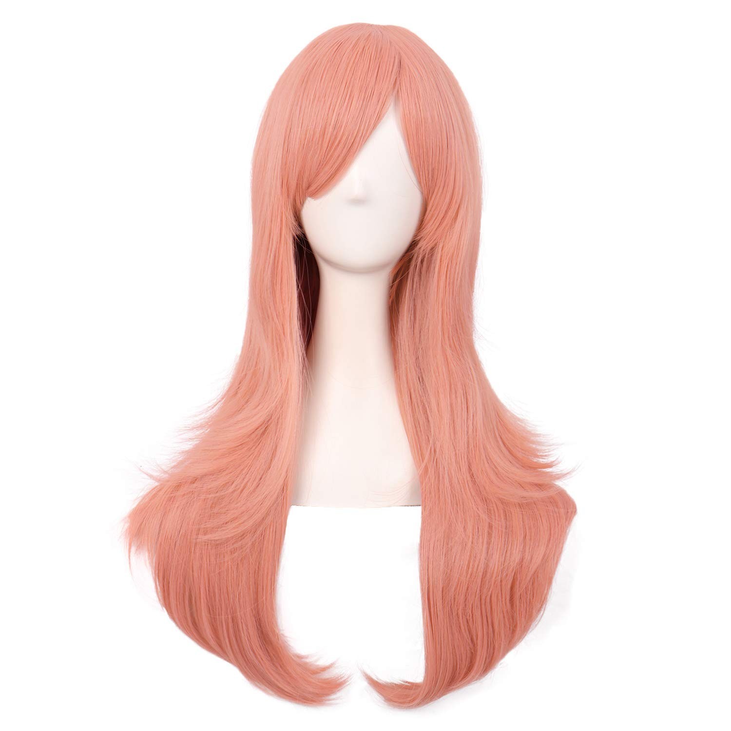 28 Inch Orange Pink Curly Cosplay Wig Women Side Bangs Long Synthetic