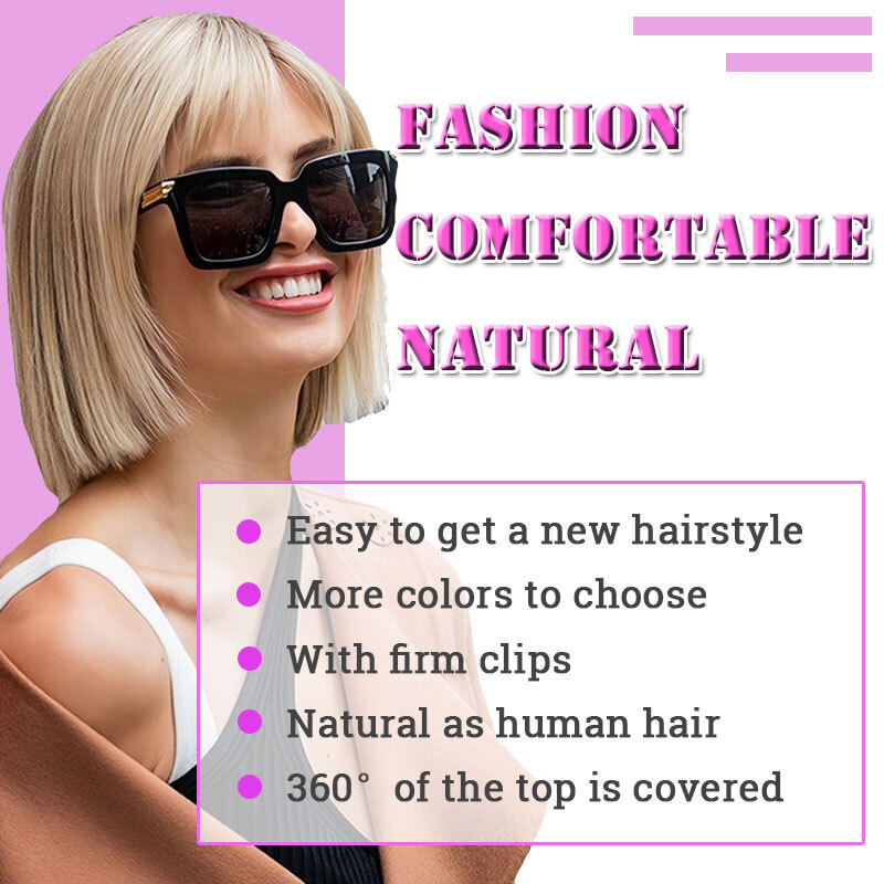 Real as Human 5″-20″ Hair Topper with Bangs Toupee Clip in Hairpiece Extensions