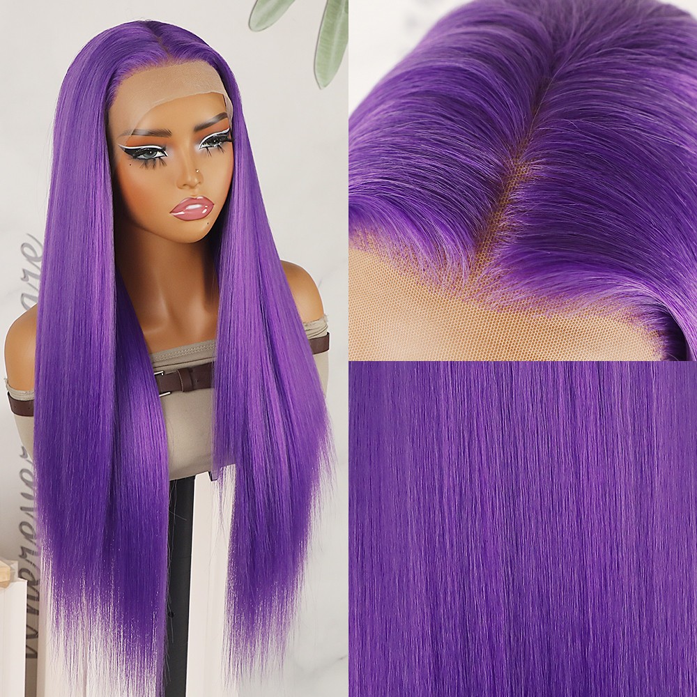 Purple Lace Front Wigs Long Straight Hair Heat Safe Pre Plucked Natural Hairline