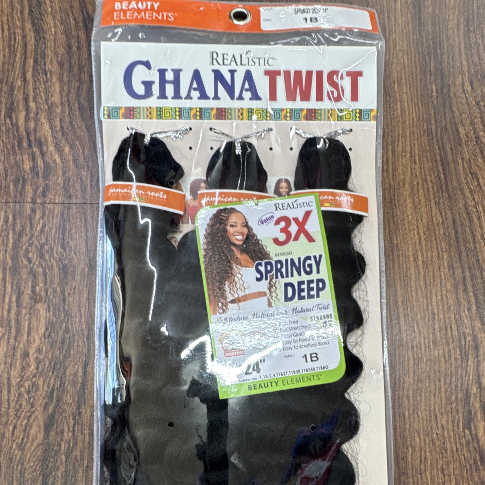 Beauty Elements Ghana Twist Springy Deep 24in Synthetic Hair Extension 1B, 3X