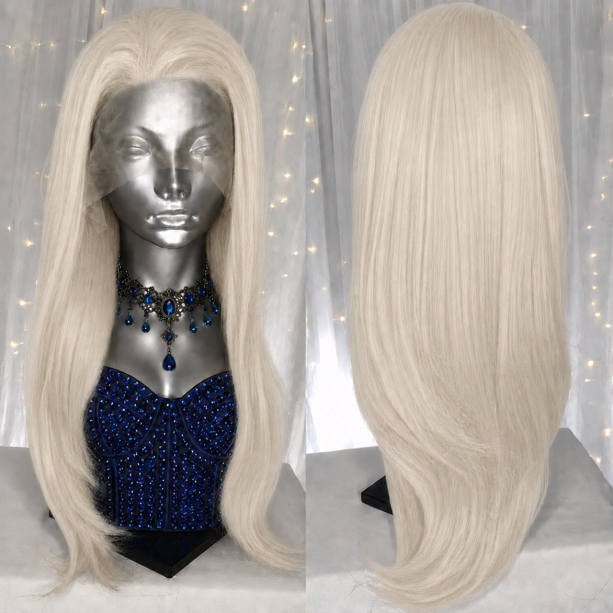 Long Straight Heat Resistant Hair Bleach blonde HD Lace Front Wig