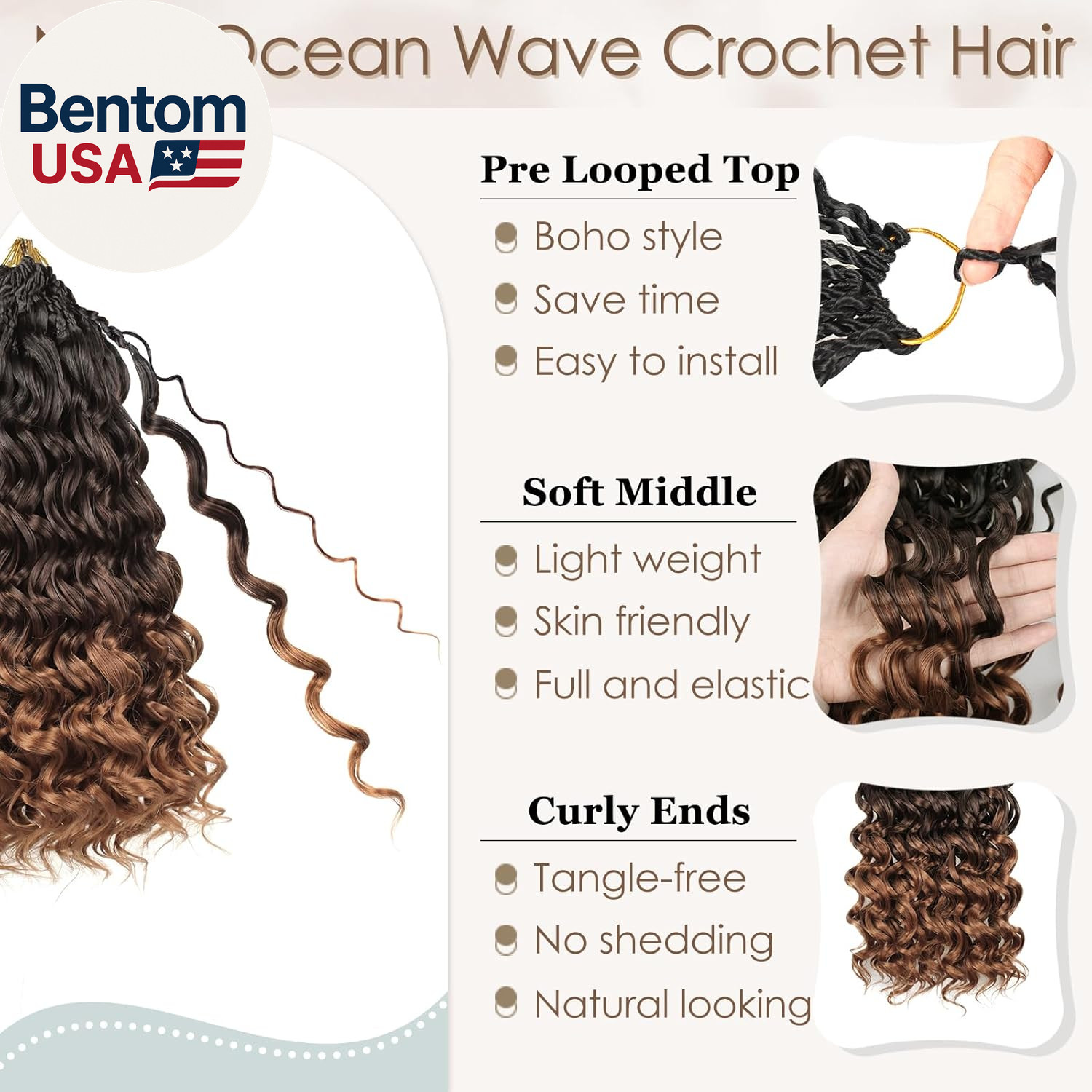 14 Inch 8 Packs Pre Looped Ocean Wave Crochet Hair Boho Ocean Deep Water Wave Be