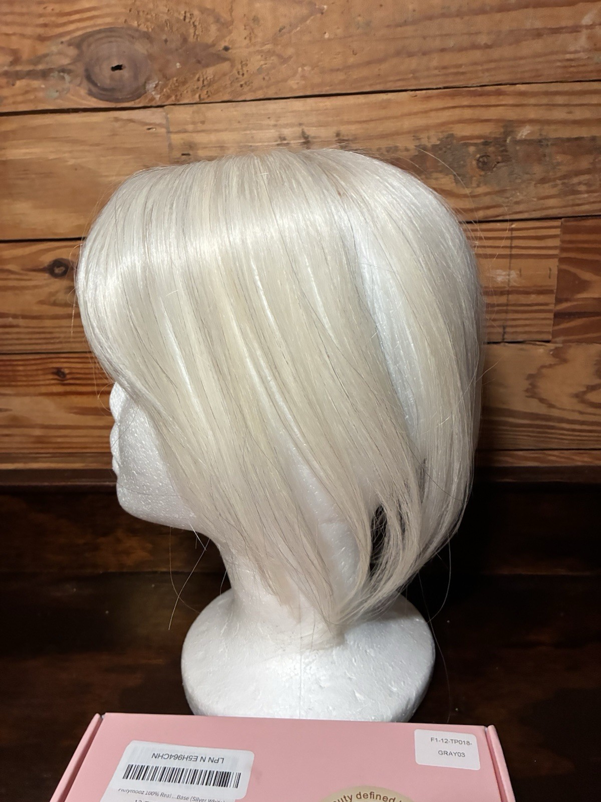 Flufymooz 100% Human Hair Toppers, 12” w/ Bangs, Silver While Platinum Blonde