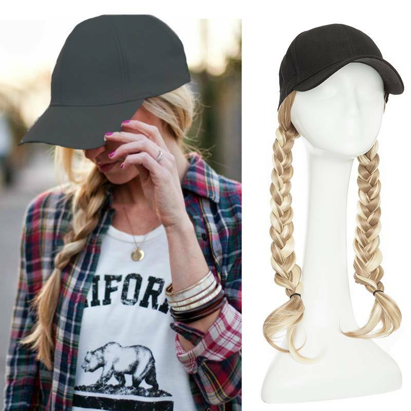 US Women Baseball Cap with Synthetic Wig Long Wavy Full Wigs Hat for Natural Use