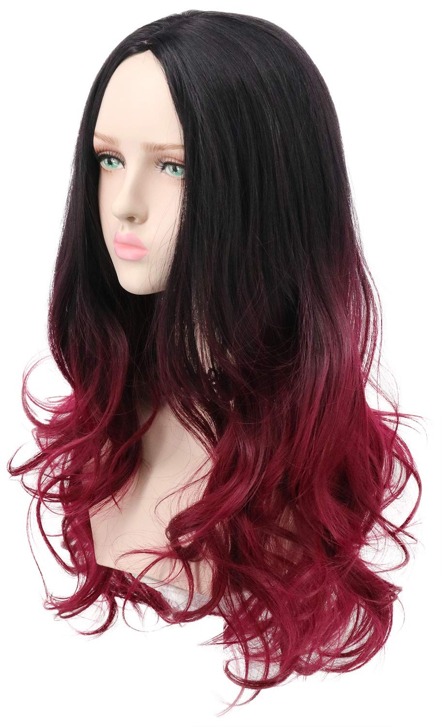 Long Curly Black Red Womens Wig Wavy Ombre Anime Cosplay Wigs Heat Resistant …