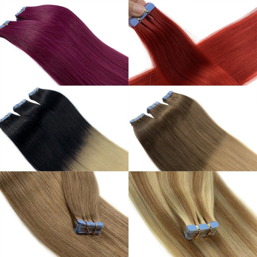 Tape in Human Hair Extensions Skin Wefts Remy Medium Brown Balayage Blonde26inch
