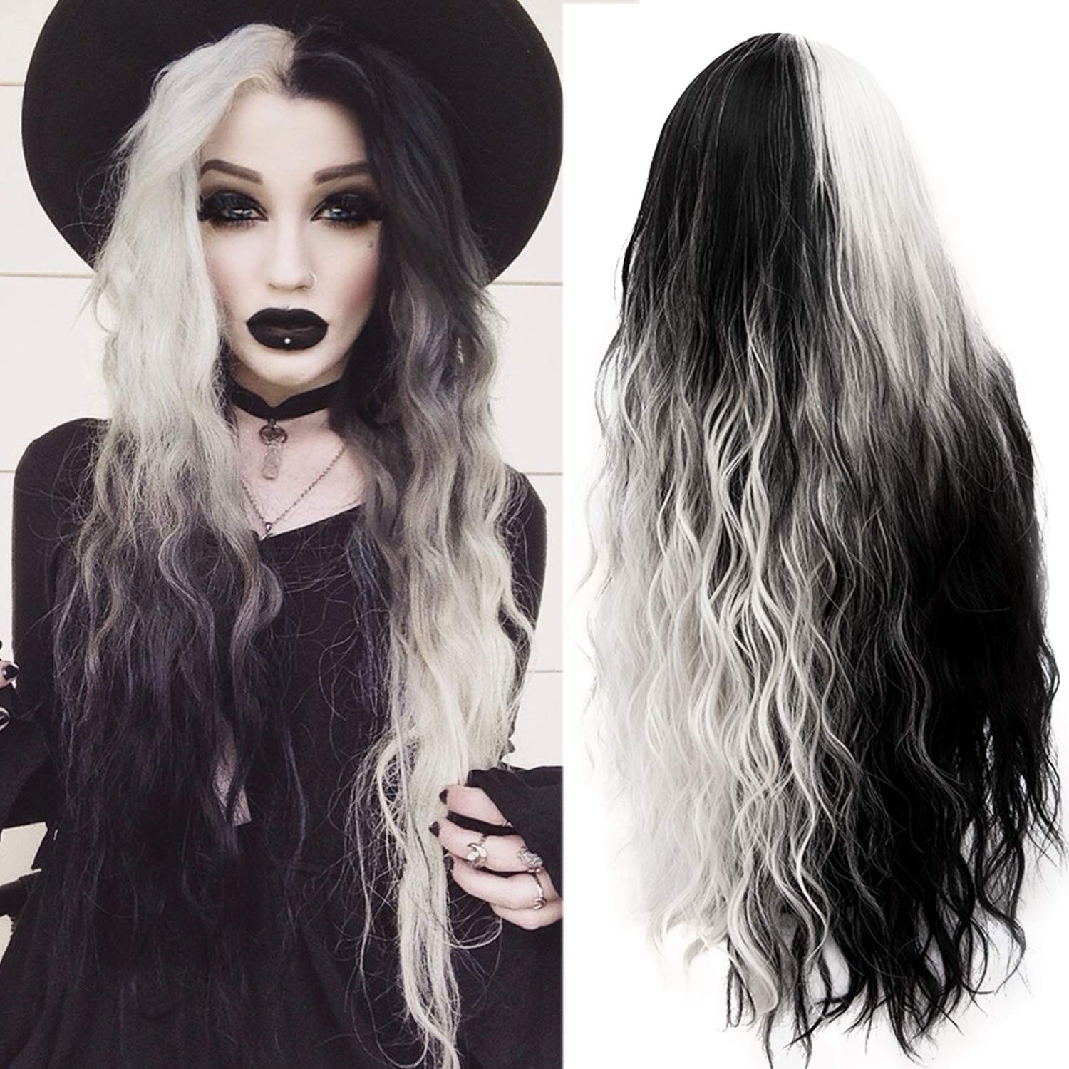 Long Wigs for Women 26” Black White Wig Cute Colorful Silver Hair Perfect fo…