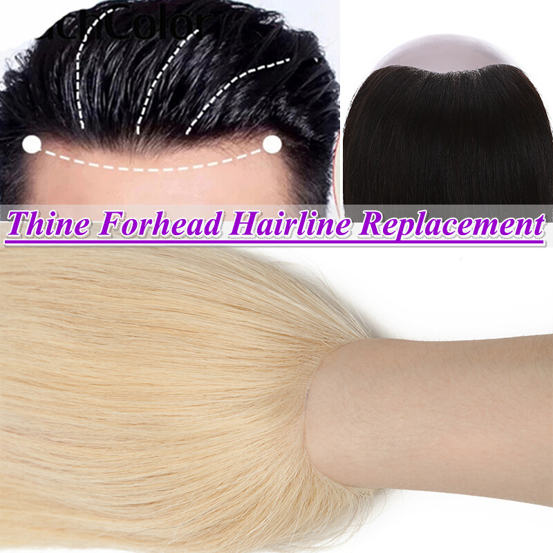 PU Skin Topper Men Toupee Human Hair Replacement System Forehead Hairline/Pieces