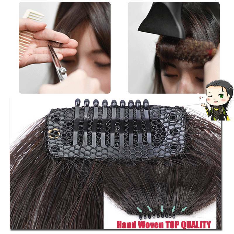 US Thick Neat Fringe Bangs Hairpiece Clips in 100% Real Human Hair Extensions R3