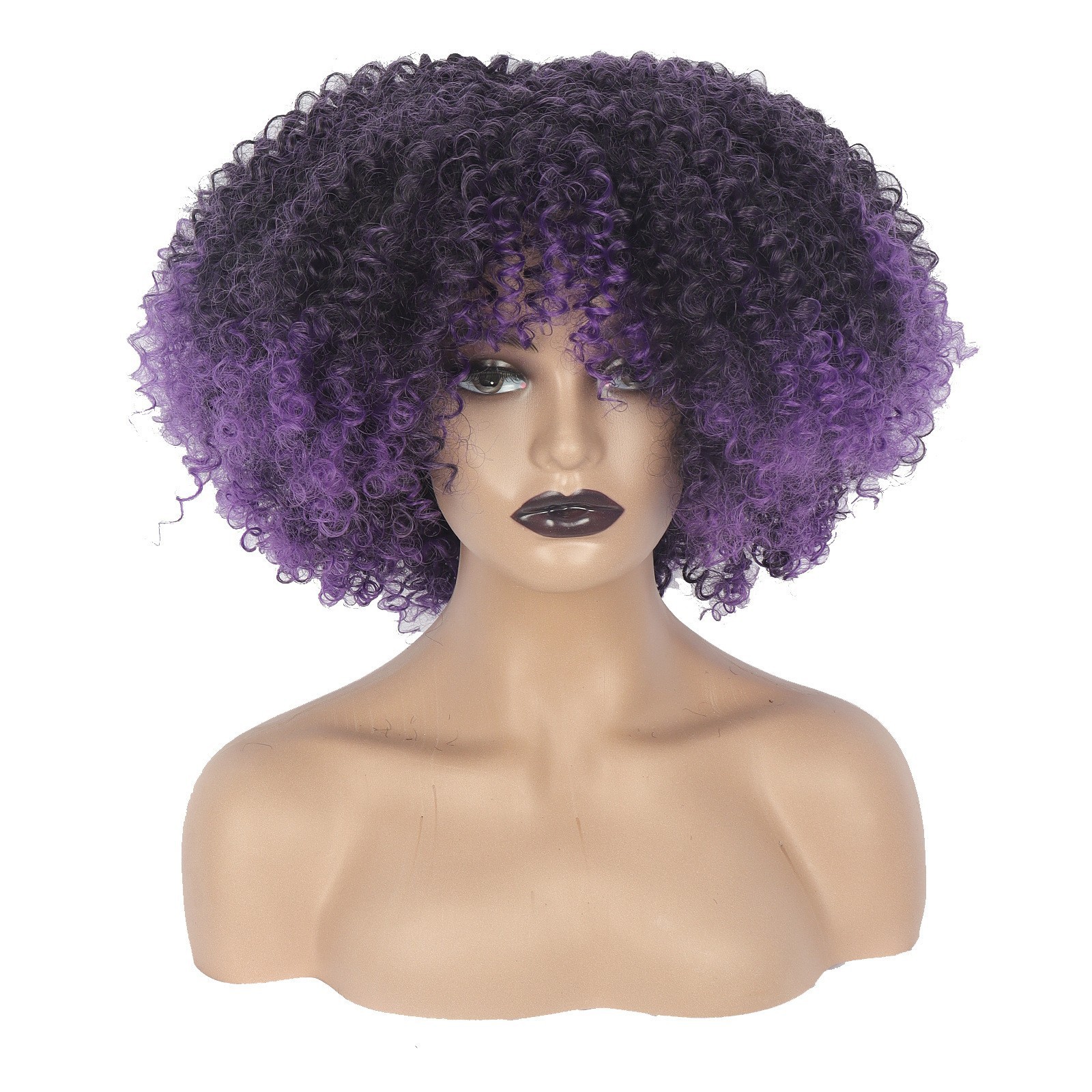 Multi-color Afro Kinky Curly Short Wig Synthetic Full Head Wig For Women