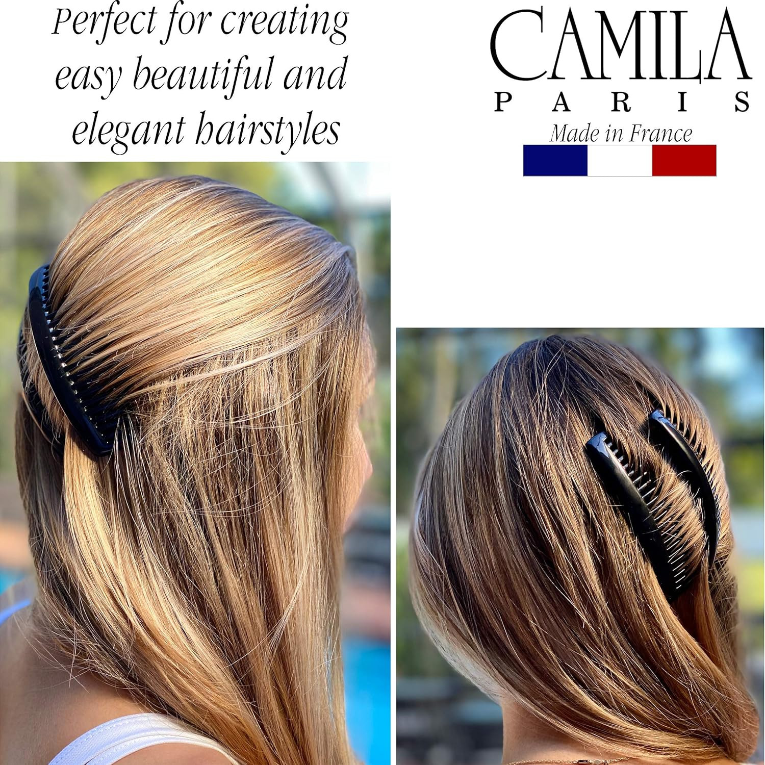 Paris CP2910 French Side Combs Large Curved, Black French Twist Hair