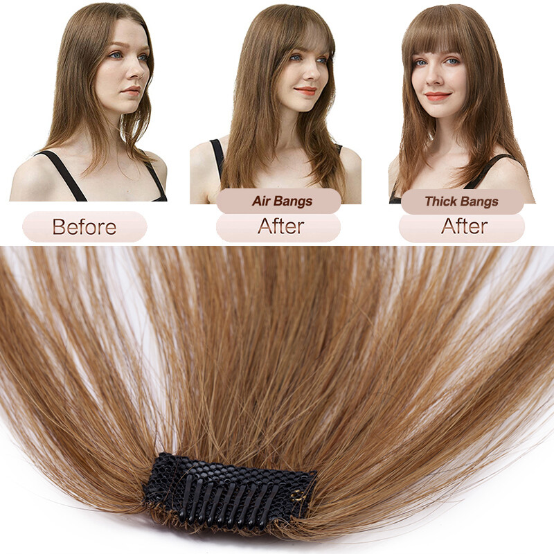 Thin/Thick Fringe Bangs Clip In 100% Remy Human Hair Extensions Hairpiece Topper