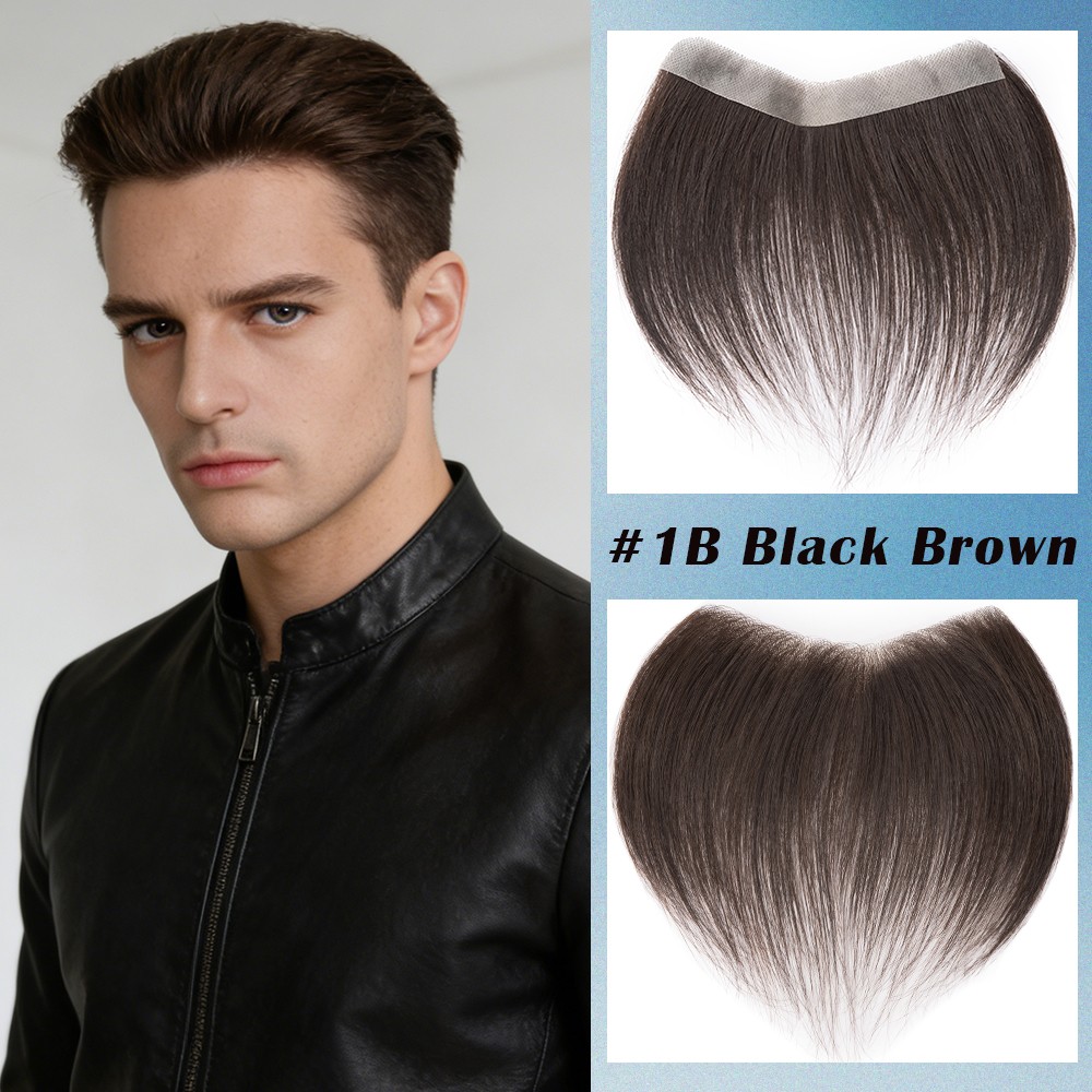 100% Real Men’s Forehead Toupee Human Hair Frontal Receding Hairline Hairpiece
